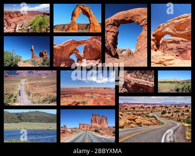 Utah landscapes photo collage - travel collection with national parks (Arches and Canyonlands). Stock Photo