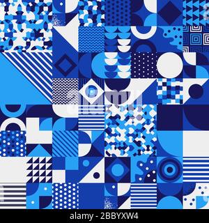Vintage retro bauhaus design vector seamless pattern. Swiss style colorful 70s geometric composition. Musical poster, album, annual report. Surface de Stock Vector