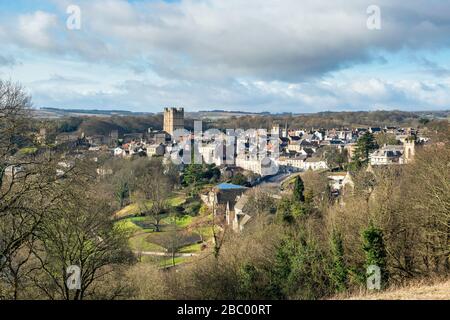 View over the North Yorkshire town of Richmond on a sunny winter day Stock Photo