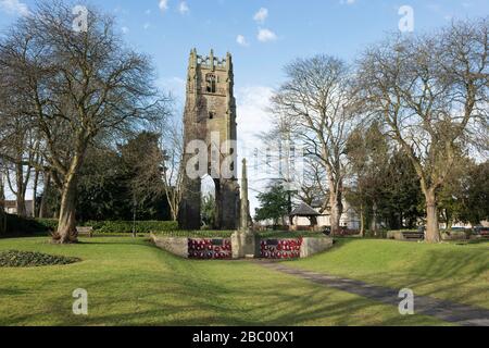 The historic Greyfriars Tower in Friary Gardens now a public park with war memorial, Richmond, North Yorkshire Stock Photo