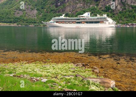 Former Royal Caribbean cruise ship Legend of the Seas moored at Geiranger, Norway. Stock Photo