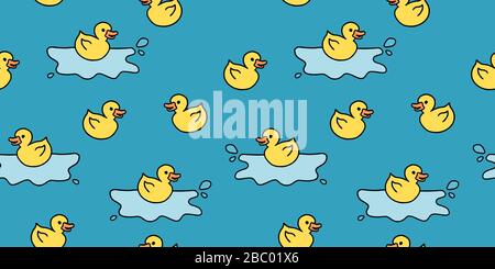 Rubber duck bath toy. Doodle style seamless texture. Stock Vector