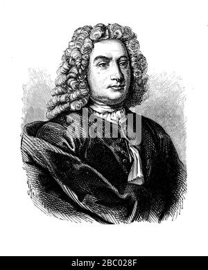 Portrait of Daniel Bernoulli (1700 -  1782) Swiss mathematician and physicist, well known for the principle with his name and his pioneering work in fluid mechanics. Stock Photo