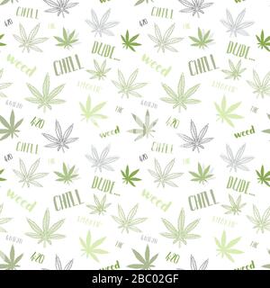 Cannabis seamless texture. Hemp theme vector pattern. Stock Vector