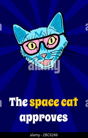 Bizarre space cat in sunglasses - cool cat meme with copy space. Approval message. Stock Vector