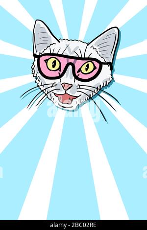 Weird cat in sunglasses - cool cat meme with copy space. Stock Vector