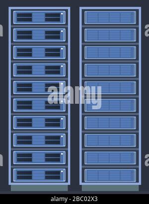 Server room in data center. Cloud storage and computing internet technology illustration. Stock Vector