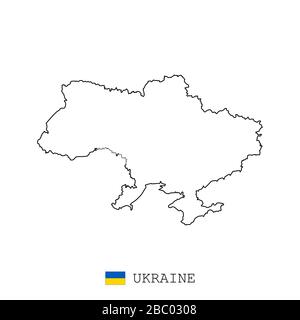 Ukraine map line, linear thin vector. Ukraine simple map and flag. Stock Vector