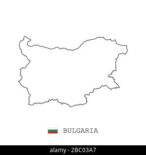 Bulgaria map line, linear thin vector. Bulgaria simple map and flag. Stock Vector