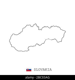 Slovakia map line, linear thin vector. Slovakia simple map and flag. Stock Vector