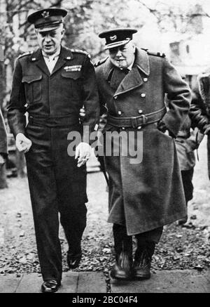 Winston Churchill with General Eisenhower in Normandy just after D-Day, June 1944. Stock Photo