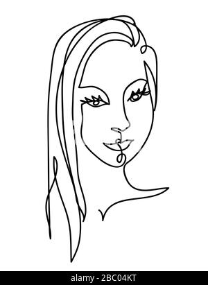 One continuous line drawing art portrait for beauty salon banner. Stock Vector
