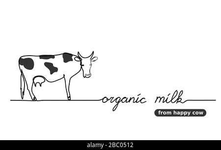 Organic milk from happy cow. One continuous line drawing Stock Vector