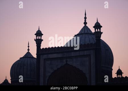 Silhouette of Jama Masjid in Old Delhi, India Stock Photo