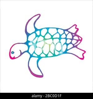 Color gradient illustration of a wise tortoise. Swimming turtle in motion with ornament. Stock Vector