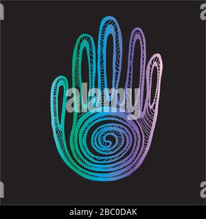 Color illustration Palm with spiral ornament. The idea for a tattoo. Stock Vector