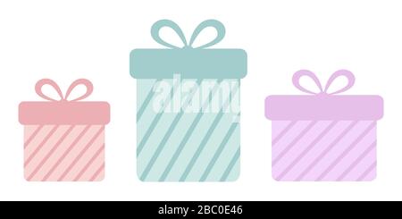 Gift boxes, presents isolated on white. Colorful wrapped. Sale, shopping concept. Collection for Birthday, Christmas. Stock Vector