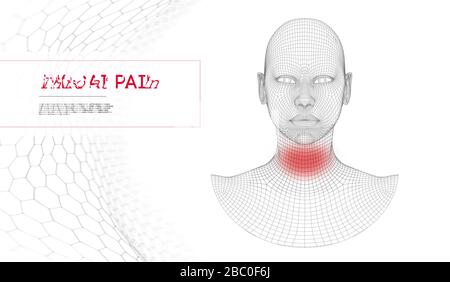 Influenza and cold sick concept vector illustration. Woman swallow winter pain. Throat ache or thyroid problem. Angina concept with red gradient. Stock Vector