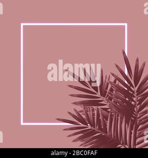 Tropical Forest With Square Frame On Pink Background. Stock Vector