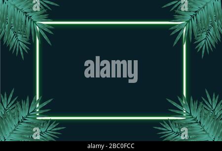 Tropical Forest With Square Frame On Black Background. Stock Vector