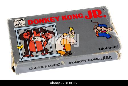 1980s Nintendo 'Game & Watch' Donkey Kong Jr. handheld electronic game, created by game designer Gunpei Yokoi and produced from 1980 to 1991. Stock Photo