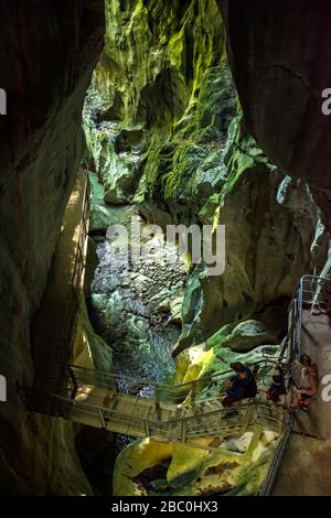 Spectacular Gorges du Pont-du-Diable , a karst located along the Dranse de Morzine, Chablais massif in Haute-Savoie, Portes du soleil region, France Stock Photo