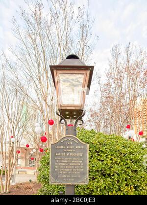 A street lamp in Atlanta, Georgia honoring Robert W. Woodruff Stock Photo