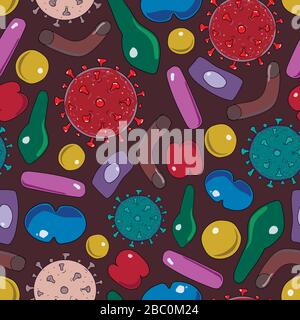 Bacteria virus and germs microorganism cells green inversion seamless pattern vector illustration Stock Vector