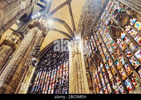 Milan, Italy circa January, 2020: Interior of Milan Cathedral known as Duomo di Milano, historical building and famous landmark in Lombardy region in Northern Italy Stock Photo