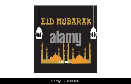 Eid mubarak greeting card poster banner with design colored Stock Vector