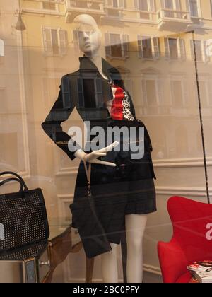Shop windows in fashion quadrilateral, quadrilatero della moda, Milan, Lombardy, Italy, Europe Stock Photo