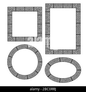Greek key oval frame set. Circle borders with meander ornaments ...