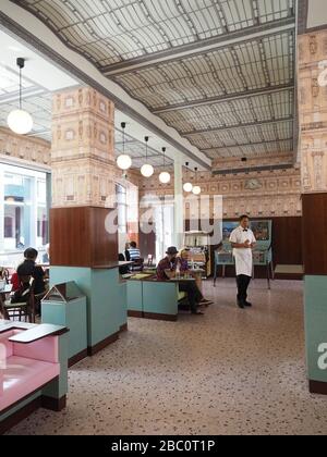 Bar Luce at Fondazione Prada, designed by director Wes Anderson. Milano ...