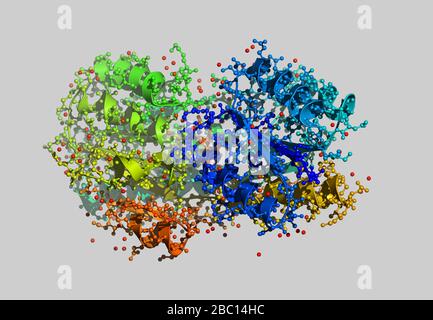 Protein molecular model with atoms Stock Photo