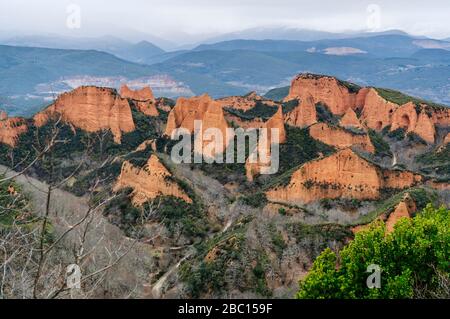 View to Mina de Oro Romana, former gold mine, Las Medulas, Castile and Leon, Spain Stock Photo