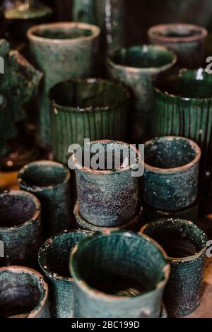 Green ceramic goods, Essaouira, Morocco Stock Photo