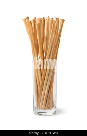 Italian breadsticks in a glass isolated on white background Stock Photo