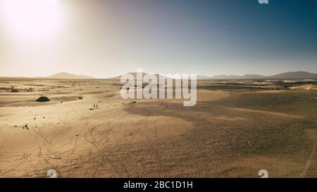 Spain, Canary Islands, Sun shining over desert of Fuerteventura island Stock Photo