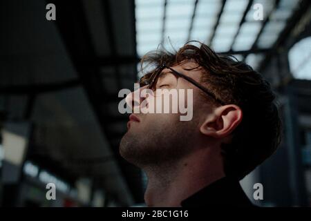 Profile of young man with eyes closed Stock Photo