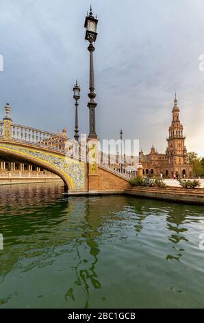 Late afternoon at the Plaza de Espana in Seville, Andalusia, Spain. Stock Photo