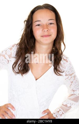 Portrait of beautiful teen girl smiling looking at camera Stock Photo
