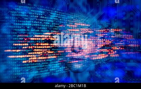 Programming code with Android and technology background Stock Photo