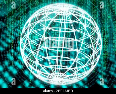 Globe with matrix and abstract technical background Stock Photo