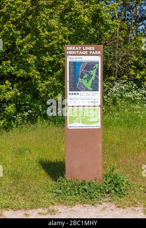 Maps of the Great Lines Heritage Park between Chatham and Gillingham in the Medway Towns, Kent, UK Stock Photo