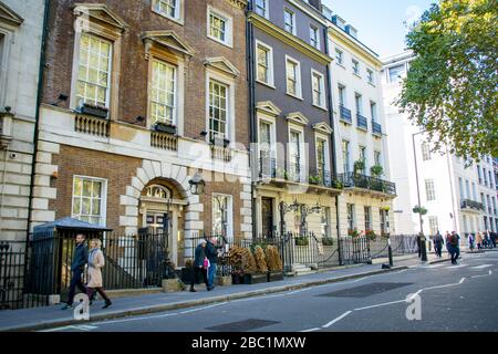 LONDON-  Georgian properties on Berkeley Square, an upmarket area in Mayfair, Westminster Stock Photo