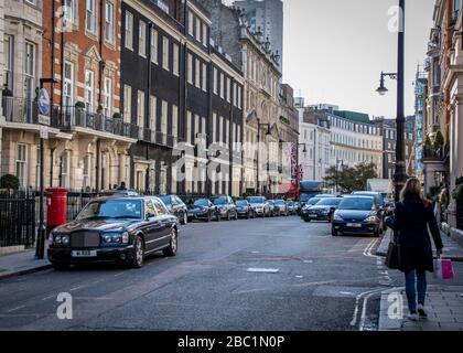 LONDON-  Georgian properties off Berkeley Square, an upmarket area in Mayfair, Westminster Stock Photo