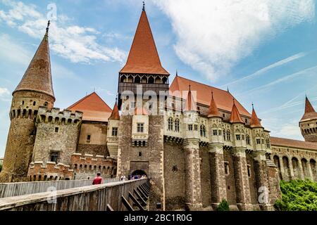 Corvin Castle, also known as Hunyadi or Hunedoara Castle, in Hunedoara, Transylvania, Romania. June 2017. Stock Photo