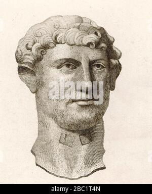 EMPEROR HADRIAN (76-138) engraving of a bust found in the Thames Stock Photo