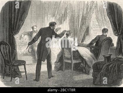 ABRAHAM LINCOLN (1809-1865) is assassinated by John Wilkes Booth at Ford's Theatre, Washington, 14 April 1865 Stock Photo