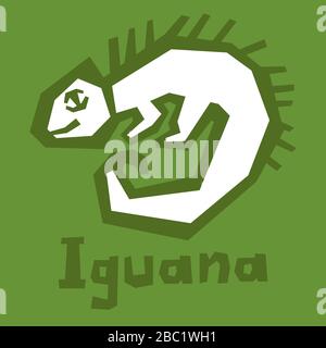 An illustration of a happy green cartoon Iguana lizard. Iguana linear icon. Thick line art. Herbivorous lizard. Contour symbol. Outline drawing Stock Vector